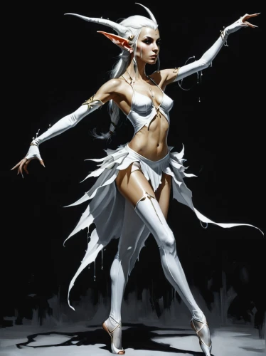 firedancer,dark elf,tiber riven,dancer,elven,male elf,sorceress,ice queen,the snow queen,white rose snow queen,white silk,twirling,mezzelune,cullen skink,bow and arrow,swordswoman,bow and arrows,neottia nidus-avis,bows and arrows,massively multiplayer online role-playing game,Conceptual Art,Fantasy,Fantasy 06