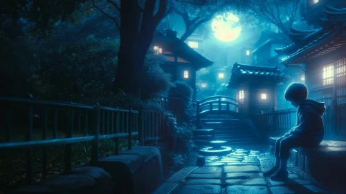 lantern,studio ghibli,night scene,tsukemono,lanterns,japanese shrine,light of night,ginkaku-ji,violet evergarden,the mystical path,evening atmosphere,japanese lantern,nightlight,japan's three great night views,illuminated lantern,fantasy picture,koyasan,blue rain,dream world,3d fantasy