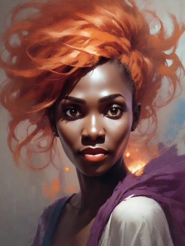 fantasy portrait,digital painting,transistor,african woman,world digital painting,mystical portrait of a girl,girl portrait,safflower,woman portrait,fiery,rosa ' amber cover,flame spirit,starfire,nigeria woman,nami,fae,clementine,portrait of a girl,fantasy woman,viola,Photography,Cinematic