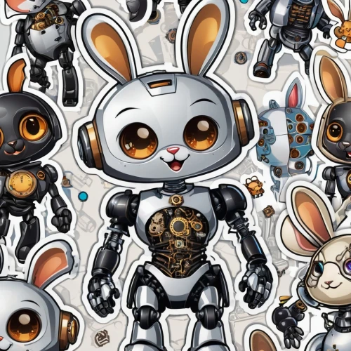 seamless pattern,easter background,seamless pattern repeat,rabbits,vector pattern,animal stickers,rabbits and hares,kawaii patches,deco bunny,bugs,easter banner,gray hare,bunnies,rabbit family,rabbit owl,rabbit,april fools day background,background pattern,stickers,dot background,Unique,Design,Sticker