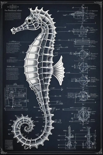 wyrm,gear shaper,kraken,dragon design,marine reptile,steampunk gears,sea raven,biomechanical,spine,ringed-worm,sea horse,fish skeleton,scorpio,helix,cogs,seahorse,deep sea nautilus,basilisk,shaper,blueprint,Unique,Design,Blueprint