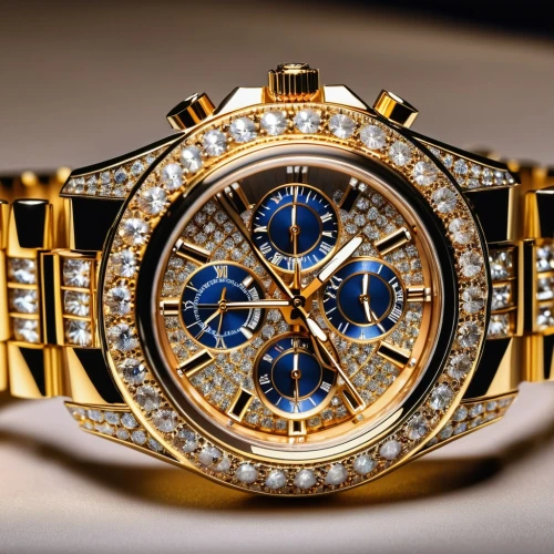 rolex,mechanical watch,gold watch,timepiece,chronograph,wrist watch,watch dealers,men's watch,luxury accessories,bling,wristwatch,watches,chronometer,yellow-gold,watchmaker,cartier,gold plated,luxury items,male watch,dark blue and gold,Photography,General,Realistic