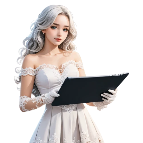 girl at the computer,holding ipad,white rose snow queen,laptop,ipad,girl studying,girl on a white background,blonde girl with christmas gift,female doll,3d model,women in technology,realdoll,designer dolls,elsa,graphics tablet,salesgirl,bookkeeper,online date,white tablet,rc model,Illustration,Japanese style,Japanese Style 06