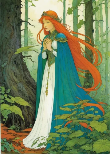 rusalka,merida,dryad,fae,elven,celtic queen,mucha,the enchantress,a fairy tale,fairy tale,fantasia,faerie,faery,fairy tales,sorceress,druid,fantasy woman,druids,celt,priestess,Illustration,Realistic Fantasy,Realistic Fantasy 04