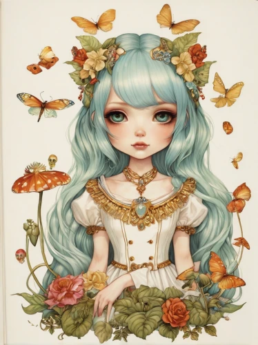 flower fairy,vanessa (butterfly),eglantine,little girl fairy,nasturtium,autumn icon,mint blossom,coral bells,faerie,garden fairy,tilia,lily of the field,forest clover,rosa ' amber cover,navi,flora,child fairy,falling flowers,dryad,girl in flowers,Illustration,Abstract Fantasy,Abstract Fantasy 11