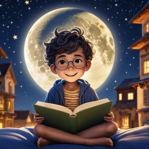 child with a book,reading owl,magic book,kids illustration,little girl reading,bookworm,sci fiction illustration,read a book,a collection of short stories for children,reading,children's fairy tale,astronomer,childrens books,children's background,relaxing reading,moon addicted,moon night,author,book illustration,moonlit night,Photography,General,Realistic