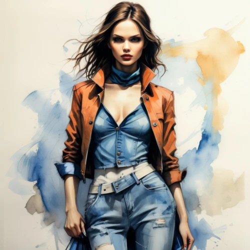 fashion illustration,fashion vector,jean jacket,fashion sketch,denim background,jeans background,world digital painting,denim,digital painting,watercolor women accessory,women clothes,women's clothing,bluejeans,denim jacket,game illustration,illustrator,boho art,watercolor blue,women fashion,denim shapes,Illustration,Realistic Fantasy,Realistic Fantasy 09