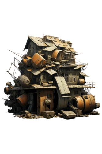 scrapyard,scrap collector,scrap truck,scrap dealer,scrap loading,salvage yard,charcoal kiln,scrap yard,house roofs,metal pile,scrap car,scrap iron,the pile of wood,syringe house,compactor,scrap,sawmill,blockhouse,concrete plant,collected game assets,Illustration,Realistic Fantasy,Realistic Fantasy 28