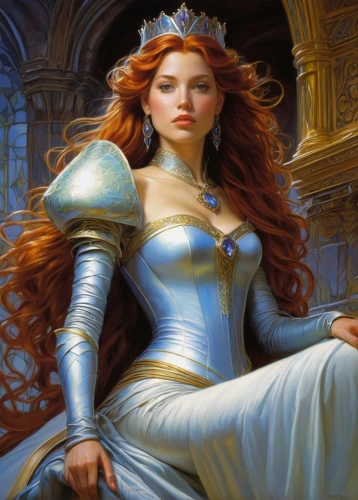 merida,fantasy portrait,celtic queen,heroic fantasy,fantasy woman,joan of arc,golden crown,fantasy art,fantasy picture,cinderella,the snow queen,blue enchantress,paladin,the enchantress,celtic woman,priestess,golden haired,cybele,fairy tale character,ice queen,Illustration,Realistic Fantasy,Realistic Fantasy 03