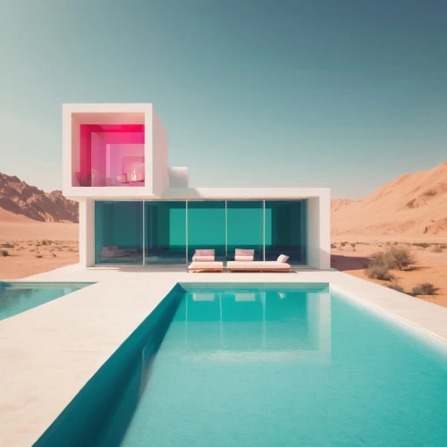 dunes house,pool house,cubic house,infinity swimming pool,pink squares,cube house,modern architecture,luxury property,summer house,holiday villa,modern house,cube stilt houses,beach house,futuristic architecture,futuristic landscape,desert landscape,floating huts,beautiful home,holiday home,mirror house,Conceptual Art,Fantasy,Fantasy 02