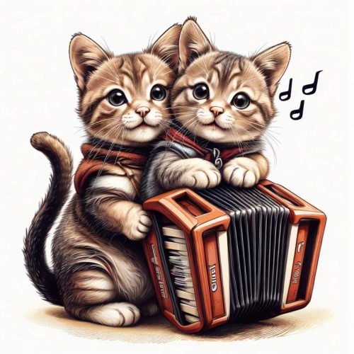 accordion,musicians,squeezebox,accordion player,vintage cats,bandoneon,accordionist,button accordion,sock and buskin,serenade,instrument music,singers,pan flute,two cats,musical ensemble,cats playing,music,kittens,oktoberfest cats,music book