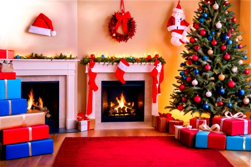 christmas fireplace,decorate christmas tree,christmas room,christmas motif,christmas wallpaper,the occasion of christmas,christmas background,fir tree decorations,christmas decor,christmas landscape,festive decorations,presents,opening presents,christmas banner,christmas scene,christmasbackground,the gifts,christmas congratulations,scandivian christmas,christmas greetings,Illustration,Realistic Fantasy,Realistic Fantasy 20