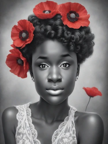 digital painting,world digital painting,afro american girls,girl in a wreath,afro-american,girl portrait,digital art,afro american,african american woman,african woman,afroamerican,girl in flowers,digital artwork,red petals,portrait background,oil painting on canvas,photo painting,red poppy,red flower,romantic portrait