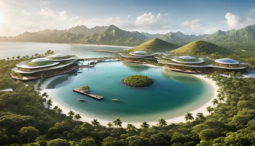 floating islands,over water bungalows,artificial islands,eco hotel,floating island,floating huts,artificial island,flying island,vietnam,southeast asia,futuristic landscape,cube stilt houses,guilin,danyang eight scenic,moorea,futuristic architecture,asian architecture,polynesia,eco-construction,diamond lagoon,Photography,General,Realistic