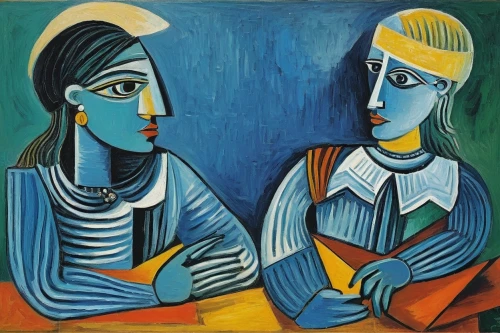picasso,two girls,young couple,two people,indian art,women at cafe,khokhloma painting,mother with child,duo,man and wife,anmatjere women,the annunciation,african art,mother and child,radha,conversation,musicians,couple,young women,man and woman,Art,Artistic Painting,Artistic Painting 05