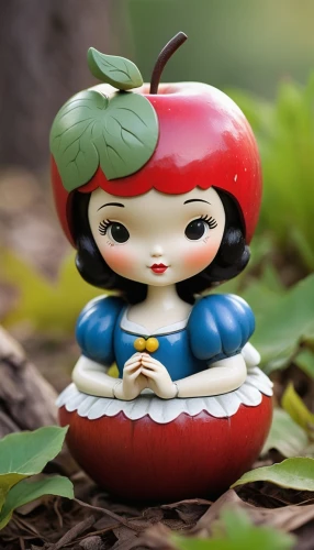 acerola,woman eating apple,worm apple,snow white,kokeshi doll,girl picking apples,handmade doll,wooden doll,wild apple,fairy tale character,apple,nannyberry,doll figure,apple harvest,red apple,garden fairy,wooden toy,little red riding hood,miniature figure,bladder cherry,Unique,3D,Toy