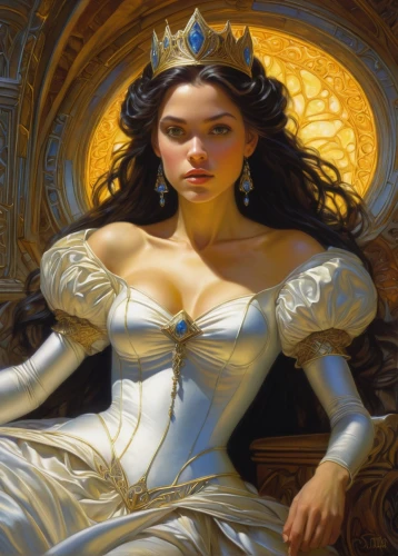 golden crown,cinderella,fantasy portrait,gold crown,celtic queen,heroic fantasy,fantasy woman,fantasy art,white rose snow queen,queen anne,imperial crown,yellow crown amazon,diadem,white lady,golden apple,queen of the night,fantasy picture,queen cage,the snow queen,bodice,Illustration,Realistic Fantasy,Realistic Fantasy 03