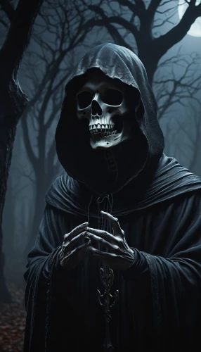 grimm reaper,grim reaper,skeleltt,dance of death,death god,dark art,grim,danse macabre,death's-head,reaper,blackmetal,aaa,dodge warlock,flickering flame,hag,dark portrait,boo,bogeyman,anonymous mask,undead warlock,Illustration,Realistic Fantasy,Realistic Fantasy 03