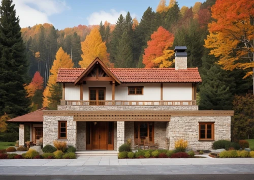 wooden house,house in the mountains,house in mountains,autumn decoration,autumn decor,beautiful home,house in the forest,traditional house,wooden facade,mid century house,fall landscape,modern house,two story house,timber house,country house,autumn color,new england style house,residential house,house with lake,autumn theme,Photography,General,Realistic
