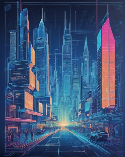 metropolis,cityscape,cyberpunk,neon arrows,city trans,cities,colorful city,futuristic landscape,futuristic,city highway,city,80's design,fantasy city,city cities,city lights,anaglyph,cyber,neon light,80s,neon lights,Unique,Design,Blueprint