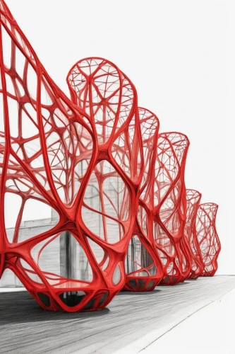 honeycomb structure,roof structures,building honeycomb,steel sculpture,outdoor structure,moveable bridge,futuristic architecture,wireframe,red milan,futuristic art museum,lattice,gradient mesh,3d rendering,red bench,roof truss,tiger and turtle,structure artistic,archidaily,wireframe graphics,multi-story structure,Illustration,Black and White,Black and White 35