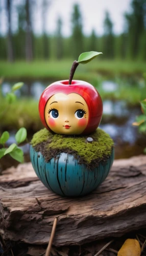 perched on a log,worm apple,baked apple,wild apple,apple orchard,sleeping apple,ladybug,core the apple,apple world,wood art,fallen acorn,wooden toy,wind-up toy,on wood,apple,funko,apple half,fae,autumn cupcake,apple design,Unique,3D,Toy