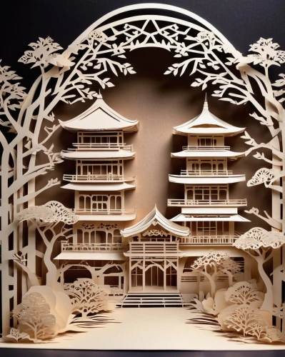 japanese architecture,chinese architecture,paper art,model house,asian architecture,dolls houses,wooden construction,ginkaku-ji,diorama,wood carving,japanese garden ornament,the laser cuts,miniature house,japanese kuchenbaum,wood art,bonsai,timber house,golden pavilion,japanese zen garden,forbidden palace,Unique,Paper Cuts,Paper Cuts 03