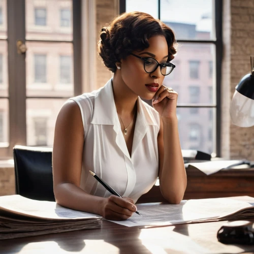 business woman,businesswoman,secretary,business girl,business women,librarian,office worker,businesswomen,reading glasses,bussiness woman,lace round frames,black professional,bookkeeper,women in technology,establishing a business,consulting,switchboard operator,secretary desk,receptionist,white-collar worker,Illustration,Realistic Fantasy,Realistic Fantasy 21