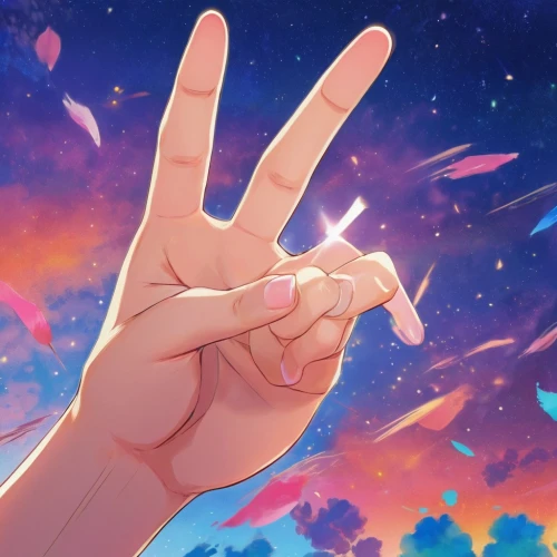 peace sign,hand digital painting,unicorn background,peace,star sky,colorful stars,reach out,rainbow and stars,constellation,starry sky,falling stars,peace symbols,rainbow pencil background,hand sign,reach,star sign,shooting star,shooting stars,waving hello,waving,Illustration,Japanese style,Japanese Style 03