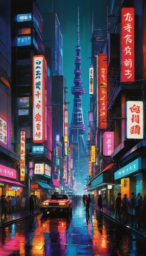 tokyo,taipei,shinjuku,tokyo city,shanghai,kowloon,hong kong,cyberpunk,tokyo ¡¡,osaka,taipei 101,vapor,hk,cityscape,colorful city,shibuya,hong,japan,neon arrows,asakusa,Conceptual Art,Oil color,Oil Color 09
