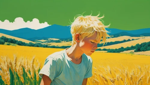 yellow grass,wheat ears,straw field,wheat ear,wheat field,green wheat,wheat fields,field of cereals,wheat crops,little girl in wind,straw harvest,girl with bread-and-butter,grassland,green fields,grasslands,wheat,barley field,sweet grass,green grain,in the tall grass,Illustration,Paper based,Paper Based 19