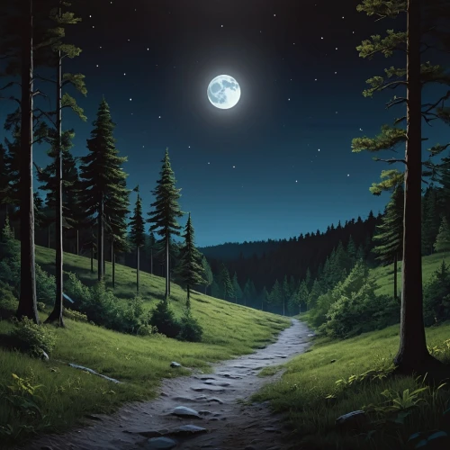 landscape background,cartoon video game background,night scene,forest background,world digital painting,forest landscape,moon and star background,moonlit night,background image,digital painting,the way,background vector,background view nature,forest road,the path,hiking path,the way of nature,night image,nature landscape,forest path,Photography,General,Realistic