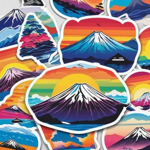 fuji,volcanos,mount fuji,fuji mountain,japanese mountains,stickers,kamchatka,volcanoes,mt fuji,japanese alps,fujiyama,moutains,stratovolcano,animal stickers,mountain range,mountains,mountainous landforms,mountain world,mount saint helens,colorful bunting,Unique,Design,Sticker