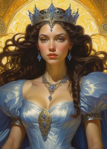 blue enchantress,fantasy portrait,zodiac sign libra,golden crown,fantasy woman,priestess,fantasy art,celtic queen,heroic fantasy,the snow queen,gold crown,queen of the night,libra,diadem,fairy queen,fantasy picture,horoscope libra,white rose snow queen,cinderella,the enchantress,Illustration,Realistic Fantasy,Realistic Fantasy 03