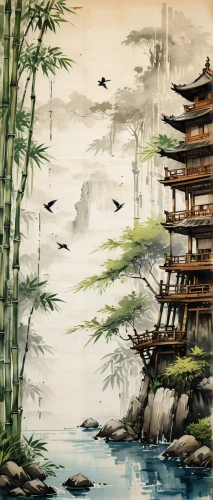 oriental painting,chinese art,cool woodblock images,japanese art,asian architecture,japan landscape,chinese architecture,landscape background,japanese background,japanese architecture,the golden pavilion,oriental,yunnan,chinese background,bird kingdom,bamboo forest,junshan yinzhen,golden pavilion,chinese style,zui quan,Illustration,Japanese style,Japanese Style 10