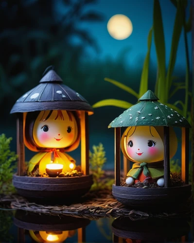 fairy lanterns,japanese paper lanterns,mid-autumn festival,fireflies,japanese lantern,japanese lamp,lanterns,night scene,angel lanterns,studio ghibli,illuminated lantern,fairy house,my neighbor totoro,kokeshi doll,moonlit night,tea-lights,kokeshi,romantic night,chinese lanterns,asian lamp,Unique,3D,Toy