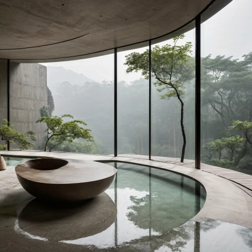 infinity swimming pool,luxury bathroom,zen garden,asian architecture,futuristic architecture,house in mountains,spa water fountain,japanese zen garden,exposed concrete,dunes house,beautiful home,house in the mountains,hot tub,roof landscape,water mist,hot spring,japanese architecture,jacuzzi,floor fountain,luxury property