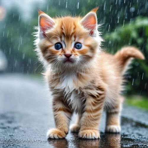 rain cats and dogs,ginger kitten,walking in the rain,in the rain,fox in the rain,cute cat,ginger cat,rainy day,rainy,raindops,stray kitten,raining,rainy weather,protection from rain,kitten,raincoat,rain shower,rainy season,blue eyes cat,rain protection