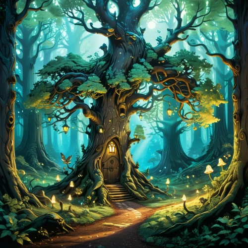 elven forest,enchanted forest,fairy forest,forest path,druid grove,fairytale forest,magic tree,forest background,forest tree,forest road,haunted forest,the forest,cartoon forest,cartoon video game background,forest of dreams,forest landscape,forest glade,celtic tree,tree grove,oak,Illustration,Realistic Fantasy,Realistic Fantasy 25