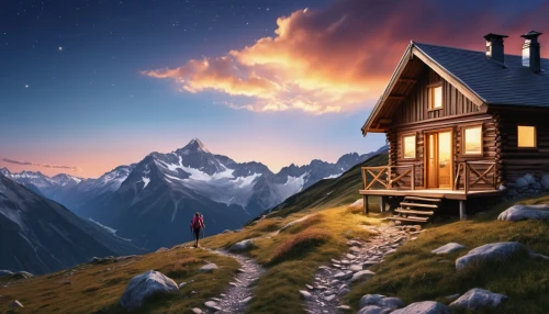 mountain hut,house in mountains,the cabin in the mountains,alpine hut,house in the mountains,mountain huts,lonely house,home landscape,small cabin,chalet,swiss alps,alpine sunset,mountain settlement,the alps,little house,swiss house,summer cottage,alpine village,zermatt,monte rosa hut,Photography,General,Realistic