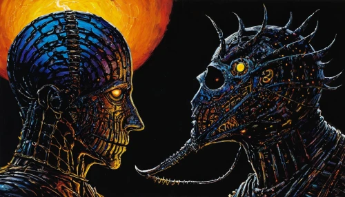 face to face,confrontation,symbiotic,reptilian,chondro,reptilians,dispute,hybrid,heads,into each other,two-horses,saurian,reptilia,sci fiction illustration,predators,vilgalys and moncalvo,iguanas,connection,molten,biomechanical,Illustration,Realistic Fantasy,Realistic Fantasy 33