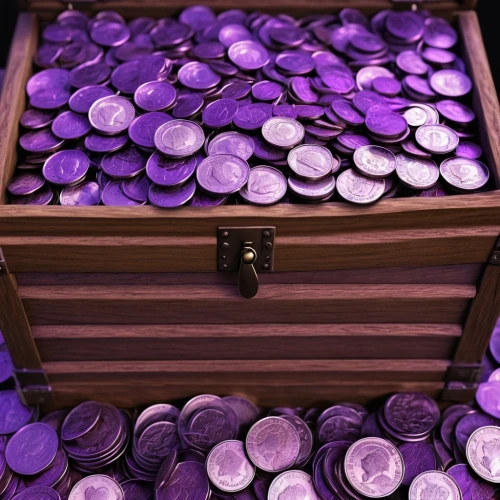 treasure chest,music chest,a drawer,buttons,drawers,crate of fruit,pirate treasure,tokens,colored pins,bottle caps,tealights,button-de-lys,savings box,purple wallpaper,violets,wine boxes,drawer,card box,wooden box,rich purple