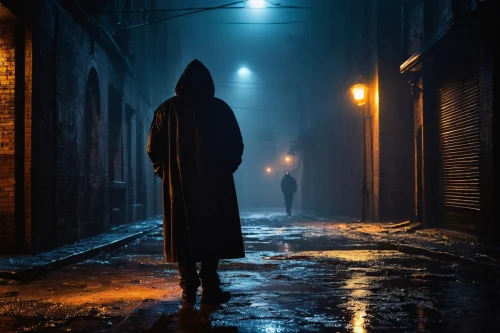 hooded man,play escape game live and win,blind alley,cyberpunk,penumbra,live escape game,man silhouette,man with umbrella,sleepwalker,alleyway,hooded,detective,ominous,scythe,in the shadows,in the dark,night image,anonymous,alley,mystery man,Art,Classical Oil Painting,Classical Oil Painting 30