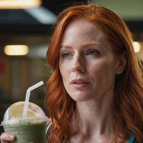 diet icon,smoothie,milkshake,maci,the green coconut,female hollywood actress,ginger rodgers,ginger root,green juice,a woman,clary,in green,barista,milk shake,ginger,ginger ale,woman drinking coffee,redheaded,mary jane,frappe,Illustration,American Style,American Style 08