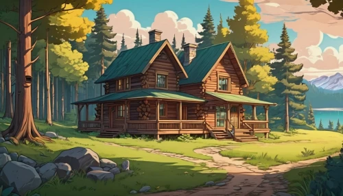 log cabin,the cabin in the mountains,log home,house in the forest,small cabin,summer cottage,little house,cottage,house in the mountains,river pines,wooden house,cabin,house in mountains,lodge,wooden hut,home landscape,wooden houses,small house,cartoon video game background,chalet,Illustration,Japanese style,Japanese Style 07