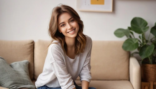 a girl's smile,woman sitting,girl sitting,girl with cereal bowl,cosmetic dentistry,menswear for women,portrait background,girl in a long,relaxed young girl,smiling,sofa,women clothes,asian semi-longhair,female model,long-sleeved t-shirt,girl on a white background,knitting clothing,young woman,a smile,girl in t-shirt,Illustration,Abstract Fantasy,Abstract Fantasy 22