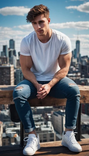 man on a bench,male model,jeans background,men sitting,male poses for drawing,thinking man,arms,white clothing,latino,lukas 2,cotton top,male person,thinker,boy model,the thinker,men clothes,white male,posture,portrait background,guy,Photography,Artistic Photography,Artistic Photography 13
