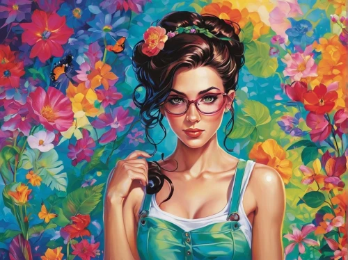 girl in flowers,flower painting,oil painting on canvas,beautiful girl with flowers,meticulous painting,art painting,italian painter,kahila garland-lily,colorful floral,girl in the garden,girl in a wreath,oil painting,oil on canvas,floral frame,young woman,girl picking flowers,floral background,flower wall en,flora,flower art,Illustration,Paper based,Paper Based 09