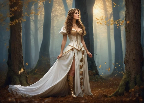 fantasy picture,faerie,fantasy portrait,girl in a long dress,fairy queen,faery,mystical portrait of a girl,sorceress,fairy tale character,fantasy art,the enchantress,ballerina in the woods,celtic woman,priestess,enchanting,fantasy woman,dryad,enchanted forest,celtic queen,rusalka,Illustration,Realistic Fantasy,Realistic Fantasy 42