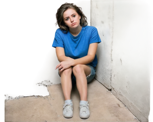 girl in t-shirt,daisy jazz isobel ridley,girl sitting,isolated t-shirt,girl on a white background,blue shoes,stop teenager suicide,depressed woman,photo session in torn clothes,girl in a long,arnica,female model,teen,portrait background,drug rehabilitation,portrait of a girl,holding shoes,worried girl,women's clothing,blue background,Illustration,Black and White,Black and White 19